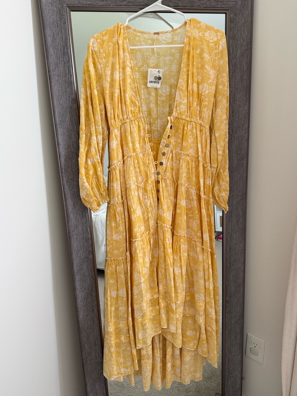 NWT Free People Pappiet Chintzy Floral Button Midi Dress in Sunshine Yellow